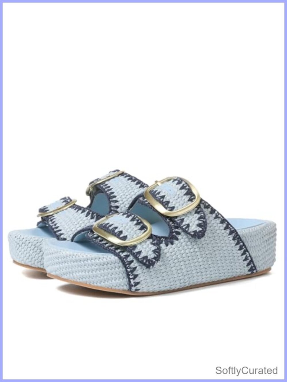Raffia Platform Slide Sandals Women Double Buckle Open Toe Comfort